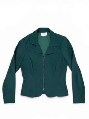 Vintage Jodi Michaels Tailored Forest Green Zip-Front Blazer